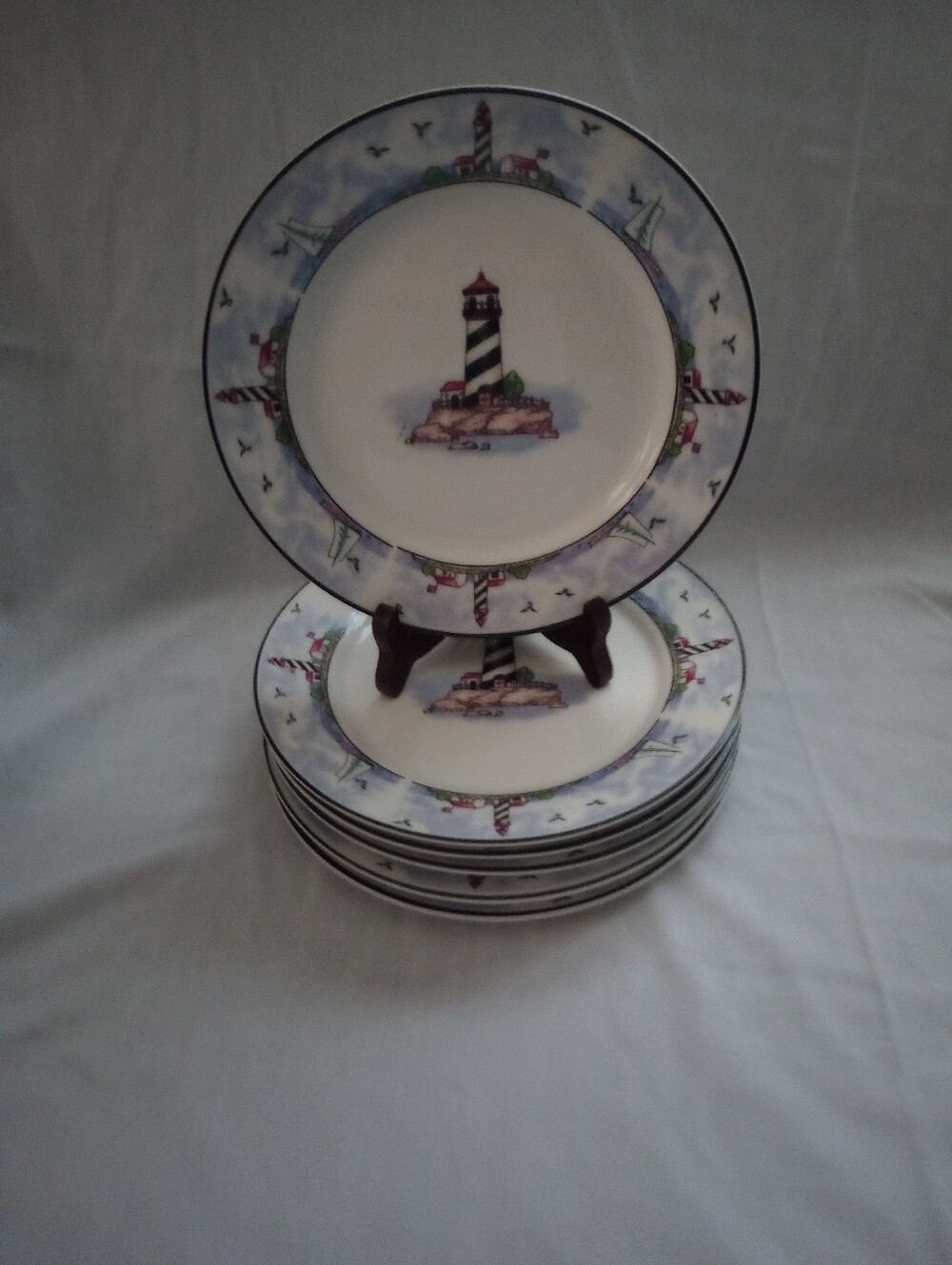 Coastal Lighthouse Stoneware By Totally Today Salad Or Dessert Plates-Set Of 6